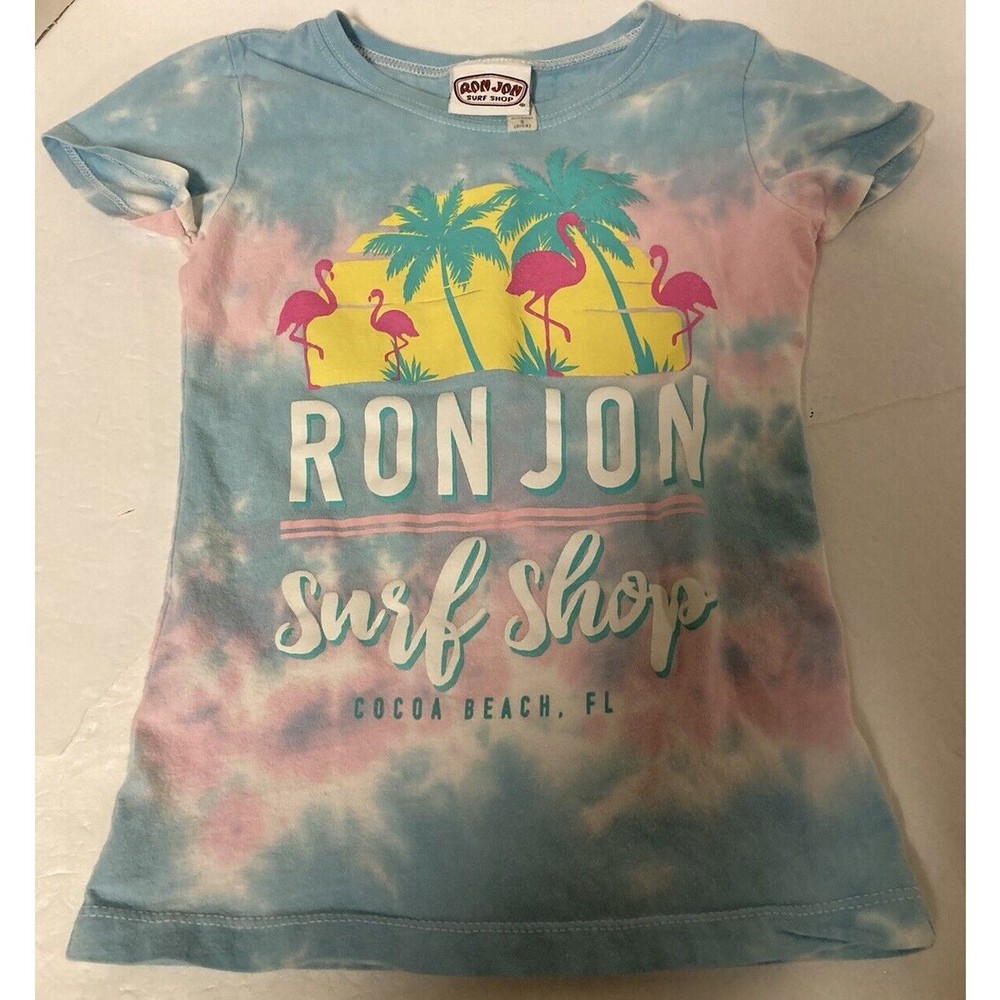 Ron Jon Surf Shop Cocoa Beach T Shirt Girls Size S Short Sleeve Flamingo Tie Dye